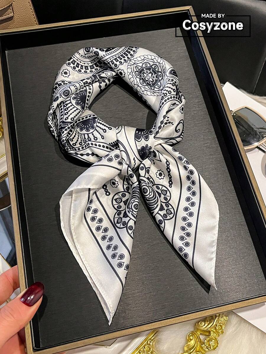 1 chiếc khăn bandana kiểu Bohemian in họa tiết hoa Paisley bằng lụa giả, phụ kiện khăn trùm đầu đa năng dành cho nữ, cần thiết cho mùa xuân/hè, phụ kiện trang trí thời trang. - trắng - Xem 1
