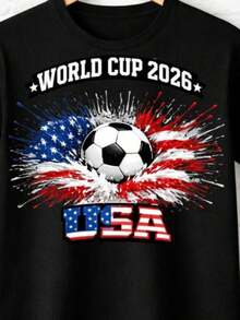 USA Soccer Jersey Shirt, 2026 World Cup Fan Tee (2) - Black - View 1