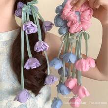 A Single-Pack Lily Of The Valley Tulip Hair Tie Adorned With Dangling Satin Ribbon - A Dreamy Accessory For Women - Hồng - Xem 9