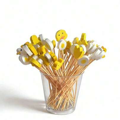Cute Duck Egg Cartoon Bamboo Picks, Suitable For Various Theme Parties, Appetizers, Fruit Drink Decorations, Desserts, Breads, Cakes, Kitchen, Restaurant, Wedding, Christmas, Gifts, Colorful Fruit Skewers, Weddings, Birthdays, Easter And Other Occasions