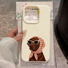 1 pieza Funda de teléfono de material TPU con estampado de perro con gafas de moda, cuadrada, compatible con iPhone 17 Pro Max/17/16 Pro Max/15/13/12/11, S20 FE/A15/S24/A55, Note 11/Note 12/Note 13 Pro, cobertura completa, protección suave anti-caídas - Blanco - Ver 2