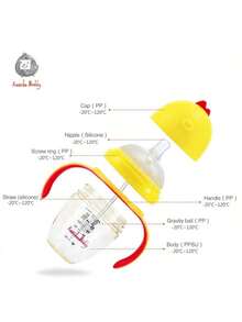 1个PPSU材质宽口婴儿奶瓶，易握手柄，360°重力球吸管，硅胶奶嘴，耐热防胀气奶瓶，适合0个月以上宝宝，容量180毫升/280毫升 - 彩色 - 查看 5