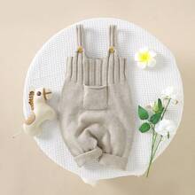 1pc Baby Boy Knitted Romper, Solid Color Spring/Autumn Unisex Baby Jumpsuit, Newborn Comfortable Minimalist Casual - Khaki - View 9