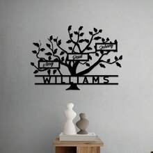 1pc Customized Family Tree Metal Wall Art - Personalized Name And Birth Date, Heart Leaf Design, Easy To Hang, Great For Wedding, Christmas, Valentine's Day, Mother's Day Gift, Home Decor - Multicolor - View 46