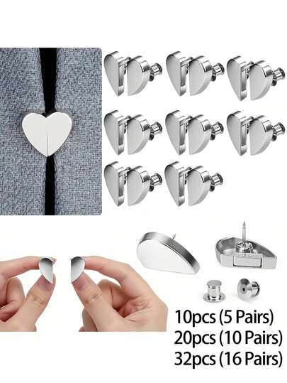 10pcs (5 Pairs) / 20pcs (10 Pairs)/32pcs (16 Pairs) Heart-Shaped Magnetic Curtain Fasteners – Alloy Weighted Leakproof & Anti-Slip Design,Decorative Clips That Are Removable For Both Indoor And Outdoor Applications, Bathroom, Window Curtains, And Hotel Privacy Protection – Premium Metal Finish, Designed To Block Light Leakage And Allow For Easy Setup