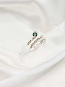 这款精致优雅的蛇形开口可调节扭纹缠绕戒指，镶嵌水钻，绿眼镶满钻石，是一款适合日常佩戴和万圣节的完美珠宝饰品。 - 彩色 - 查看 5