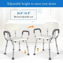 Rutschfester Duschstuhl mit Rückenlehne & gepolsterten Armlehnen – Höhenverstellbar, stabile Konstruktion bis 160 kg – Für Senioren & Mobilitätseingeschränkte – Standardversion - A - Übersicht 3