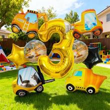 10pcs Construction Theme Aluminum Foil Balloon Set, Including Excavator, Forklift Balloons, Number Balloons, Star Balloons, Suitable For Birthday Party Decoration, Baby Shower Party - View 5