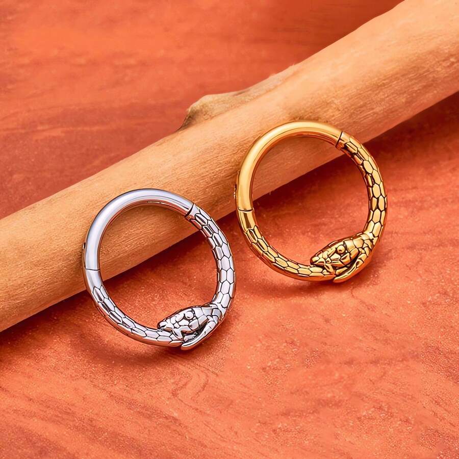 Khuyên mũi septum 16G bằng thép không gỉ 316L mạ vàng 18K, trang sức xỏ khuyên cơ thể cho septum, helix, daith, sụn tai dành cho nữ. - Trang sức xỏ khuyên hình rắn - Xem 1