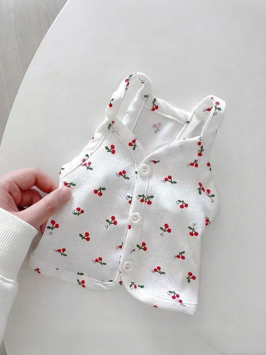 Cute Cherry Print Pet Vest - Soft Comfortable Stretchy Button Pet Vest Suitable For Small & Medium Dogs Cats, Lightweight Breathable Pet Clothing For Spring & Summer