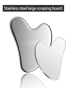 2pcs Facial Care Massage Set - Lymphatic Contour Facial Gua Sha Board, Stainless Steel Heart-Shaped Gua Sha Board, Dry Facial Brush, Facial, Chin And Jawline Lymphatic Drainage Massager, Stainless Steel Facial Gua Sha Tools - Multicolor - View 6