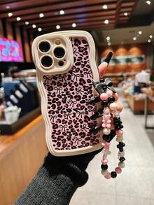 Leopard Print Bowknot Pattern Shockproof Full Coverage Soft Phone Case With Cute Black Bear Bow Lanyard, Suitable For IPhone 17 Pro Max/16 Pro/15/14 Pro Max/14 Pro/14/13/12 Pro/12/11 - Multicolor - View 3