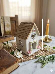 Casa Decorativa em Cerâmica com Pássaro e Flores – Enfeite Charmoso para Mesa, Estante ou Decoração Elegante - 1PC - Visão 4
