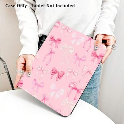 1 件装翻盖平板电脑保护套，带笔槽，粉色蝴蝶结图案，兼容三星 A9/A9+/S9/S9FE/A11/A11+/S11/S10 FE/S10 FE+/S10 Lite、苹果 Air 5/6、荣耀等热门机型，适合返校季、情人节等场合。