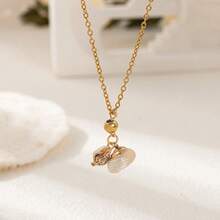 1件不锈钢沙滩度假项链，精致可爱贝壳吊坠，女士夏季时尚颈链 - 金色 - 查看 7