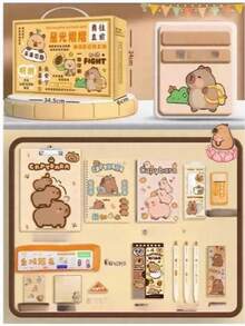 147pcs Capybara Stationery Set Gift Box, Student Notebook Set, Drawing Tools, Cute Pencil Case, High-Quality Learning Supplies Gift - Multicolor - View 8