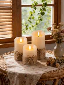 3pcs Flameless Candle Lights With Timer Remote Control, Battery Operated Vintage Rope Wave Candles, Suitable For Christmas, Halloween, Valentine's Day, Mother's Day, Gifts, Birthday, Wedding, Dining Table, Party, Holiday - Wavy Angled Opening - Tie-up Style - View 6