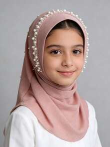 1pc Muslim Girls/Children Headscarf Shawl, Easy To Wear, Suitable For Outdoor Activities And Daily Use - Pearl Scarf - View 8