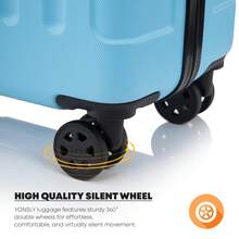 YONSLY 4-Piece Wheeled Suitcase Set With 360° Wheels, Combination Lock, Robust Double Zipper, Mesh Pocket, Soft Rubber Handle, 16/20/24/28 Inch Trolley Suitcase, Hard Shell Carry-On Luggage Set (4-Piece Set, S, M, L & XL) - 淺藍 - 查看 4