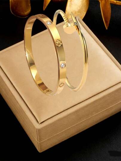 RAYQUEEN Stainless Steel Fashionable Versatile Gold Color Rhinestone Flower Bracelet For Women, Suitable For Daily Wear And Gift