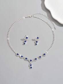 1set Fashionable Wavy Rhinestone Blue Crystal Necklace Bracelet Earrings 3pcs Jewelry Set - Multicolor - View 18