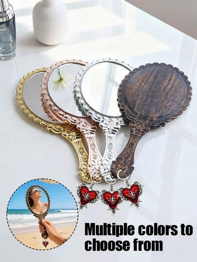 Gothic Retro Exquisite Handheld Mirror With Retro Y2k Style Heart-Shaped Pendant, Hand Mirror, Multiple Colors To Choose From, Clear And Undistorted, Intricate Patterns, Stand Travel Mirror, Fashionable And Beautiful, A Must For Beauty, Suitable For Weddings, Vacations, Travel And Business Trips. It Is A Thoughtful Gift For Sisters, Bridesmaids, Friends And Mothers, A Gift For Mother's Day, A Graduation Gift, And A Travel Gift,