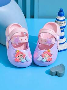 1双儿童可爱卡通美人鱼沙滩凉鞋，女童休闲套脚拖鞋，夏季 - 紫色 - 查看 5