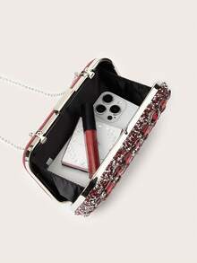 REMANLAND 闪亮优雅的盒形手拿包，时尚手提包，酒红色水钻链条单肩包，适合女性出席派对、婚礼、晚宴、宴会等场合，是送给女性的理想礼物，也是派对、婚礼、舞会、晚宴的完美之选。 - 酒紅色 - 查看 6