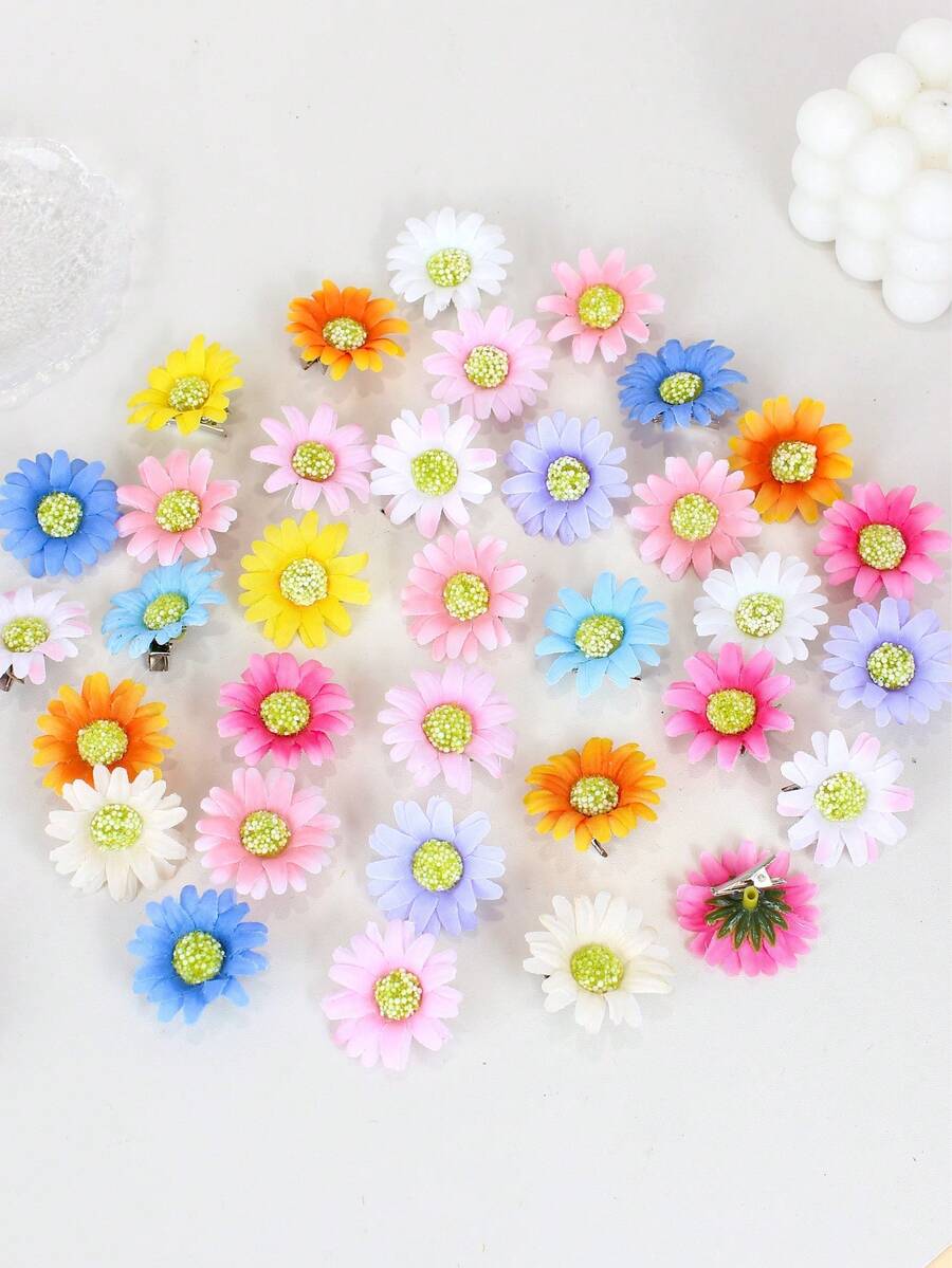 10/20pcs/Set Colorful Spring Flower Hair Clips Combination, Multiple Vibrant Colors, Floral Design, Energetic And Cute - Suitable For Women, Whether For Commuting, Parties Or Outings, Easily Add A Cute And Energetic Vibe - Multicolor - View 1