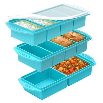 2pcs Silicone Ice Cube Tray With Lid - Makes 2 Cup, 1 Cup And 1/2 Cup Portions Of Ice Cubes And Frozen Foods, Suitable For Meal Prep Ice Cube Trays
