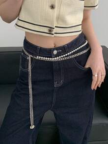 1pc Women's Silver Alloy Material Niche Double-Layer Pearl Waist Chain - Silver - View 2