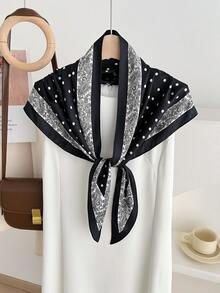 1 pieza Pañuelo elegante de poliéster con lunares, accesorio decorativo versátil para todas las estaciones, playa, vacaciones - #1 Negro - Ver 4