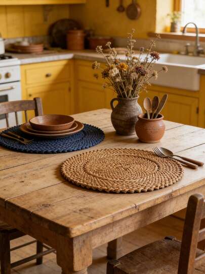 1/2/4pcs Rustic Style Placemats, Minimalist Fashion Tablemats, Coffee Machine Pads, Non-Slip Heat-Resistant Coasters, Suitable For Wedding Party, Holiday Celebration, Picnic Camping, Birthday Banquet Table Decor
