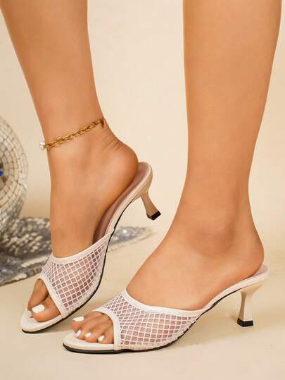Damen High Heel Sandalen, modische Mesh Runde Zehenkappe Slip-On High Heel Sandalen