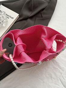 1 pieza Bolso de mano de ganchillo con perlas de moda, adecuado para fiestas, banquetes, viajes diarios, puede contener teléfono, espejo, llaves, lápiz labial, billetera, ideal para Navidad, Día de la Madre, regalo de cumpleaños - Multicolor - Ver 5