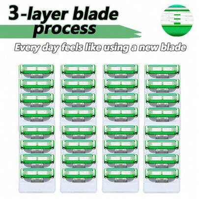 Traditional Men's Manual Shaver Set, 3-Layer Shaver Blades Compatible With MACH 3, Multi-Layer Blade Shaver, Handheld Manual Shaver