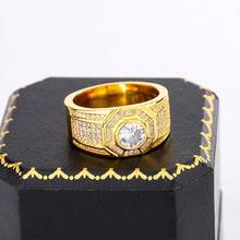 Nhẫn mạ vàng sang trọng cổ điển đính đá Cubic Zirconia, món quà trang sức dành cho nam giới, thích hợp cho tiệc tùng và đám cưới. - Vàng - Xem 5