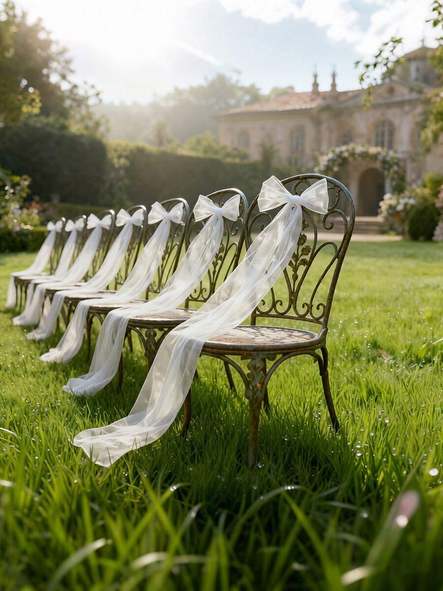 4 Rolls Of 107.5 Inch X 7.8 Inch White Sheer Organza Ribbon, Suitable For Indoor/Outdoor Wedding Chair Decor, Major Holiday Celebrations, Staircase And Balcony Railing Decoration - Multicolor - View 1