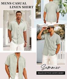 Linen Blend Shirts For Men Casual Short Sleeve Button Down Shirt Cool Summer Beach Wedding Vacation Tops - trắng - Xem 8