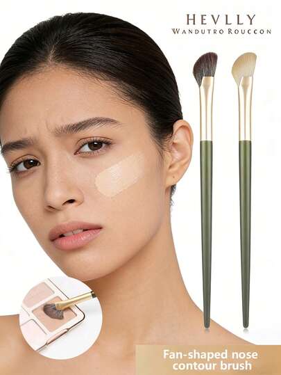 12pcs Nose Contour Makeup Brush Set, Including Half-Fan Nose Shaping Brush, Contour Brush, Highlighter Brush, Blending Brush, Eye Shadow Brush, Suitable For Beginners, Portable Makeup Brush Kit, Precise Contouring Tools, Multi-Function Bristles For Liquid/Cream/Powder Cosmetics