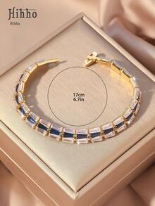 Hihho 1 pieza Elegante pulsera de tenis con brillo, diseño de cadena cuadrada y trapezoidal, pulsera de con circonita incrustada, adecuada para niñas, regalo para vacaciones, boda, compromiso, fiesta de aniversario - Pulsera de tenis - Ver 7
