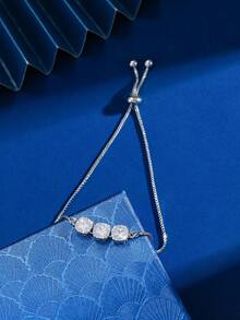 1件优雅奢华复古几何方形闪亮立方氧化锆可调节链条手链，精致优雅，适合女性和女孩日常佩戴 - 彩色 - 查看 2