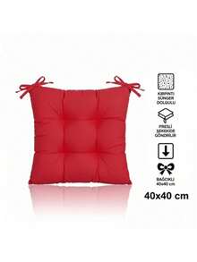 Single Chair Cushion With Ties 40x40 Cm – Soft Seat Pad With Foam Filling - Red - View 2