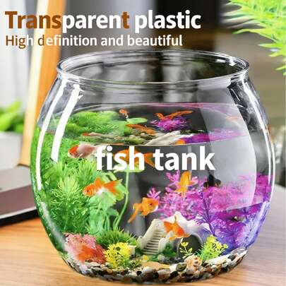 Round Plastic Fish Tank, One-Piece High Transparency Anti-Drop Unbreakable, Imitation Glass Desktop -Tank For Living Room