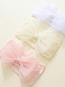 3pcs/Set Baby & Toddler Girls' Silver Trim Extra Large Sheer Bow Headbands, Skin-Friendly High Elasticity Nylon Soft Seamless Non-Irritating Princess Style Wide Headwear, Suitable For Spring And Baby Shower - Multicolor - View 2