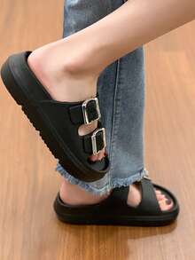 Sandal đế dày có khóa cài dành cho mùa hè đi biển - màu đen - Xem 3