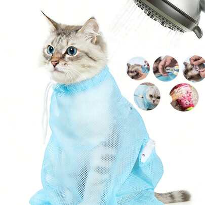 Túi tắm cho thú cưng, có thể điều chỉnh, đa chức năng, làm bằng polyester, túi chải chuốt thú cưng di động, túi tắm lưới cho mèo, túi tắm cho mèo có thể điều chỉnh, túi làm sạch tắm cho mèo, chống trầy xước khi cắt móng cho thú cưng.
