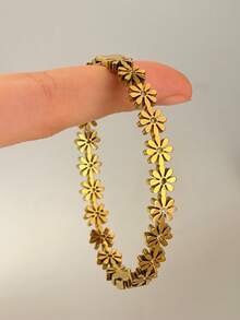 5Pcs/1pc Gold Plated Stackable Bracelet Set | Floral Crystal Bangle | Dainty Fashion Jewelry Gift For Her - Yellow Gold - View 11
