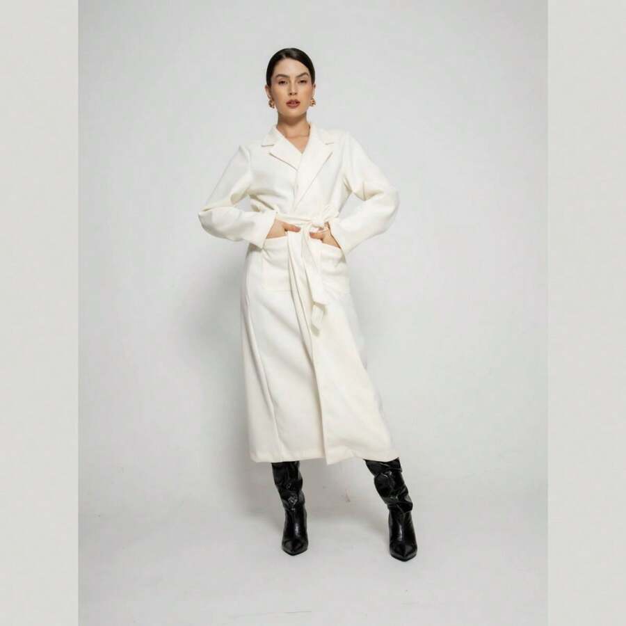 Women's Max Long Overcoat In Brushed Wool Hbd Plus - Sbt-005 - Blanquecino - Ver 1