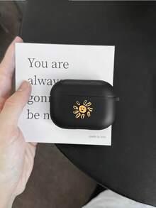 Expression 1pc Cartoon Sunshine Minimalist Style Earphone Case, Suitable Compatible With Apple Pro 2, New 4th/3rd Gen, 1st/2nd Gen Pro Matte Protective Cover - Black - View 2